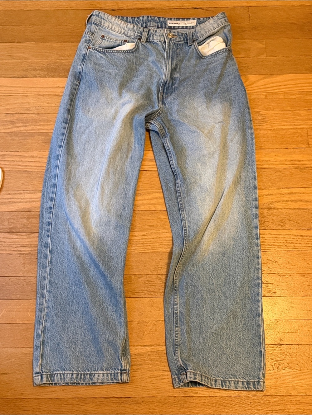 Bershka Men's Light Blue Relaxed Jeans